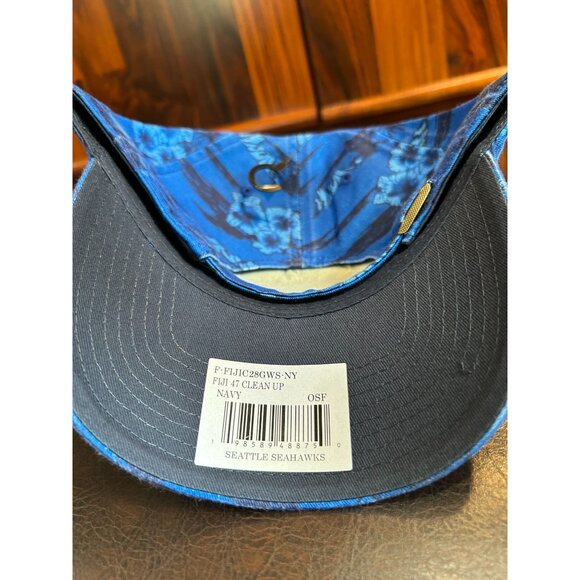 NEW Seattle Seahawks '47 Brand Clean Up Adjustable Navy Blue Hat With Tropical P - Picture 2 of 2